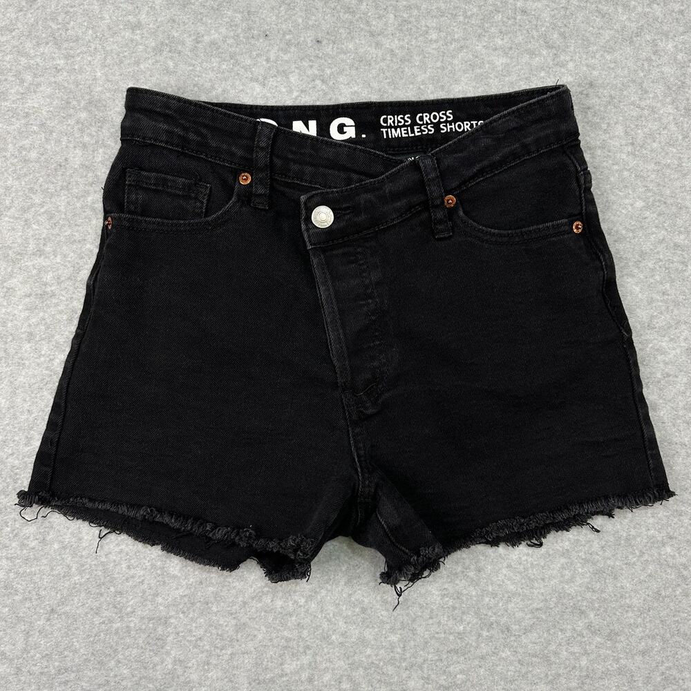 S.O.N.G. Criss Cross Timeless Short WMNS 26 Black Button Fly Mid Rise Frayed Hem